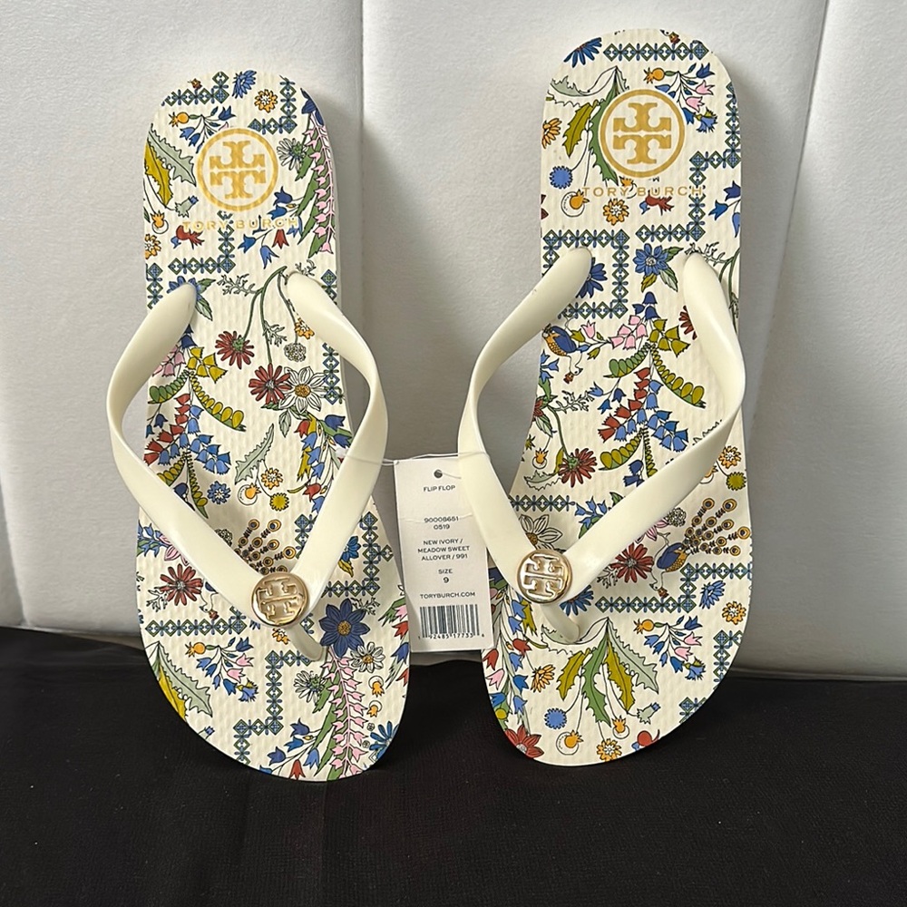 Tory Burch Cream Sandals with Floral Design